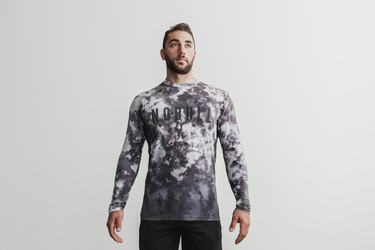 Nobull Dip-Dye Men's Long Sleeves White Black | Australia (OA0683)